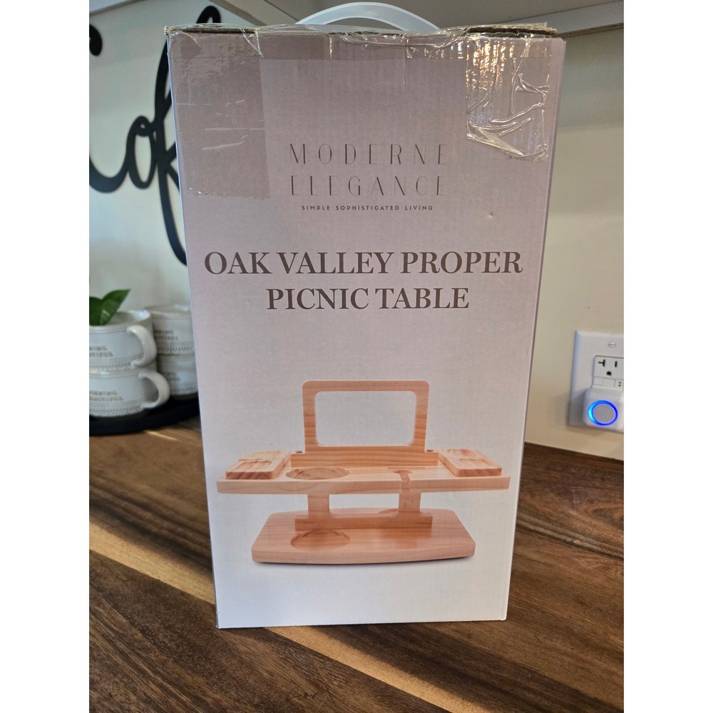 Moderne Elegance Oak Valley Proper Picnic Table Wooden Wine Snack Caddy Portable